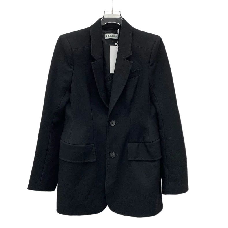 Balenciaga size 36 Black wool lapel single-breasted long-s
