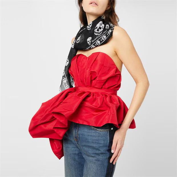 Alexander McQueen o1g2r1mq0824 Size: OS / Classic Silk Blend Scarf Black Ivory Size ONE SIZE - 4 Thumbnail