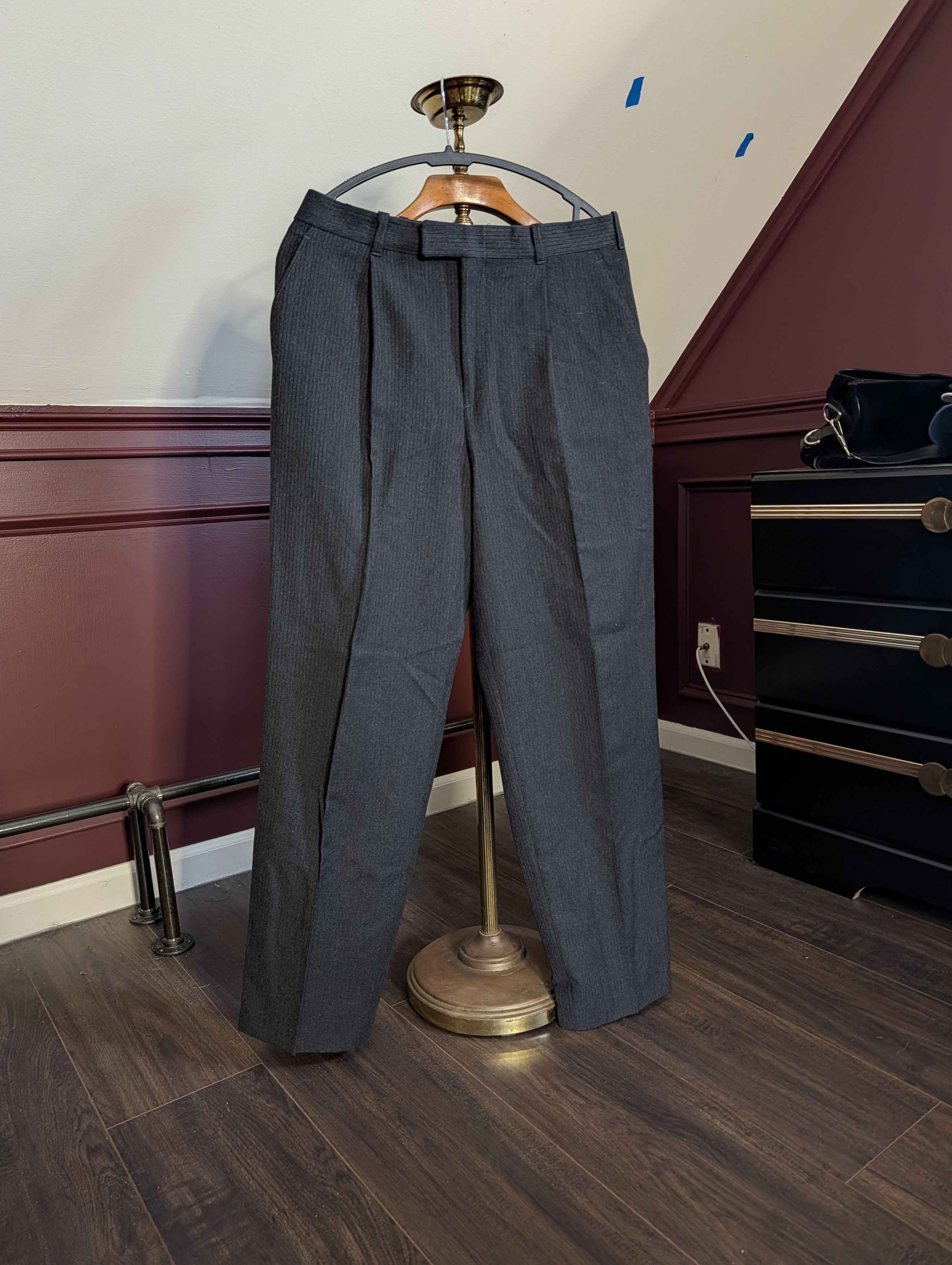 Perry Ellis MARC JACOBS ERA Early 90s textured stripe wool pants Size US 32 / EU 48 - 1 Thumbnail