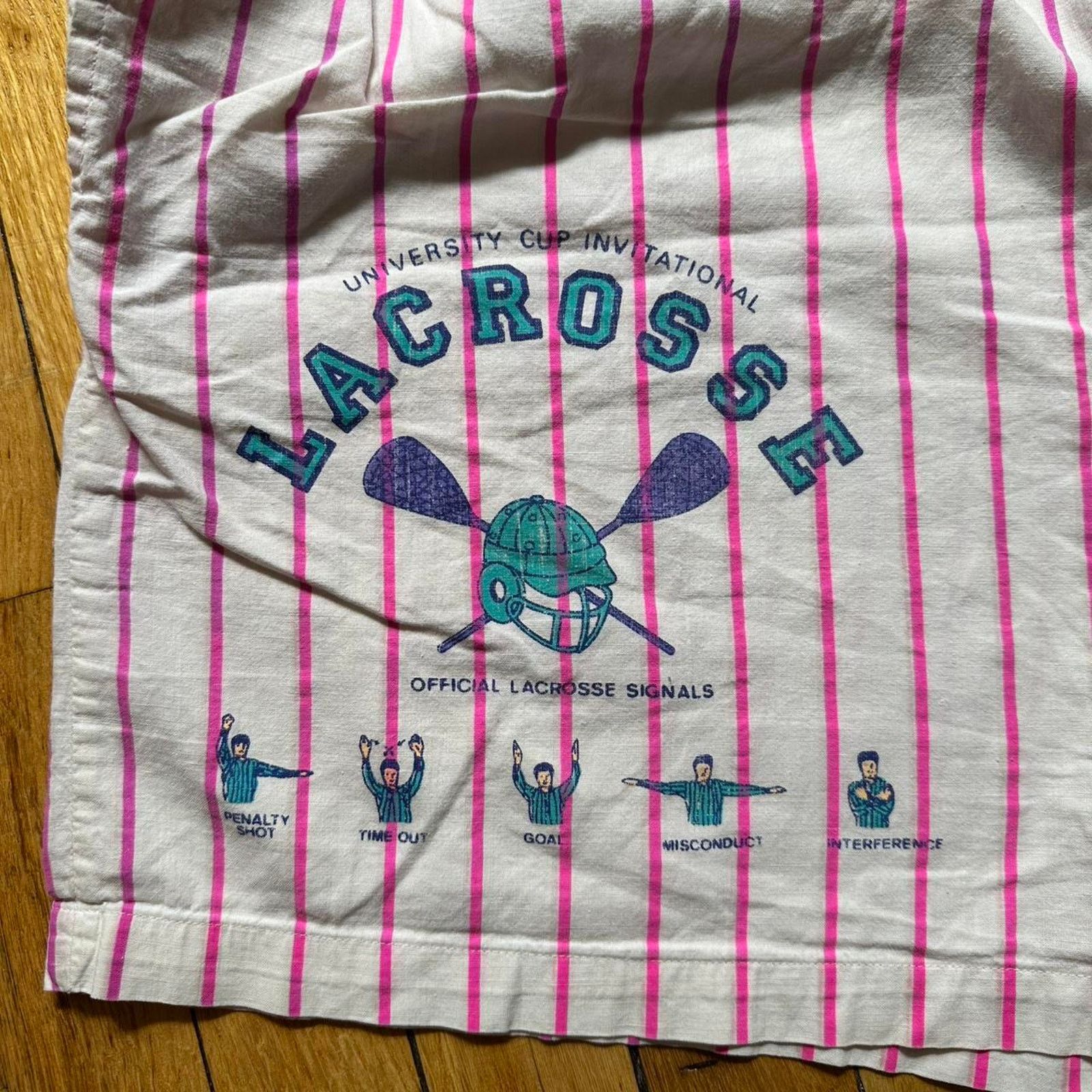 Vintage Vintage 80s Michigan Lacrosse Stripped Pink Gym Sleep Shorts Size US 34 / EU 50 - 2 Thumbnail