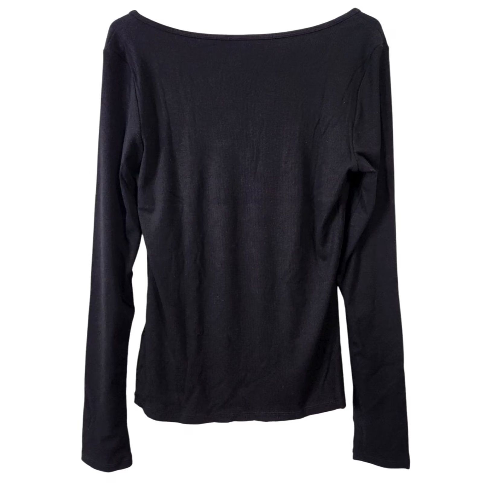 Vintage Halara Womens Long Sleeve Scoop Neck Ribbed Top Black L Blouse Shirt Stretch Viscose Elastane Size L / US 10 / IT 46 - 2 Thumbnail