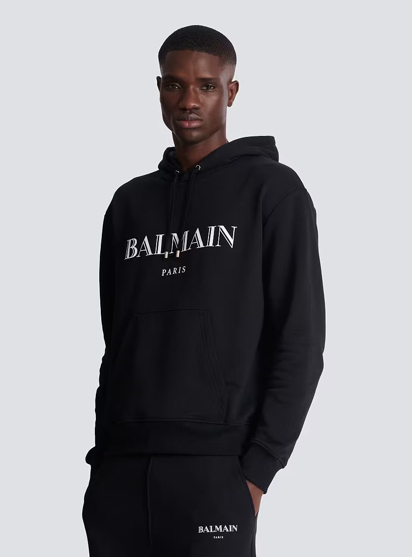 Balmain o1s1wg110925 Printed Hoodie in Black Size US XL / EU 56 / 4 - 5 Thumbnail