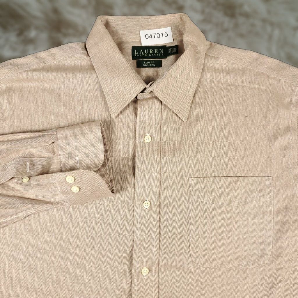 Ralph Lauren VINTAGE Ralph Lauren Dress Shirt Mens 17.5 Beige Long Sleeve Business Casual Formal Size 46R - 1 Thumbnail