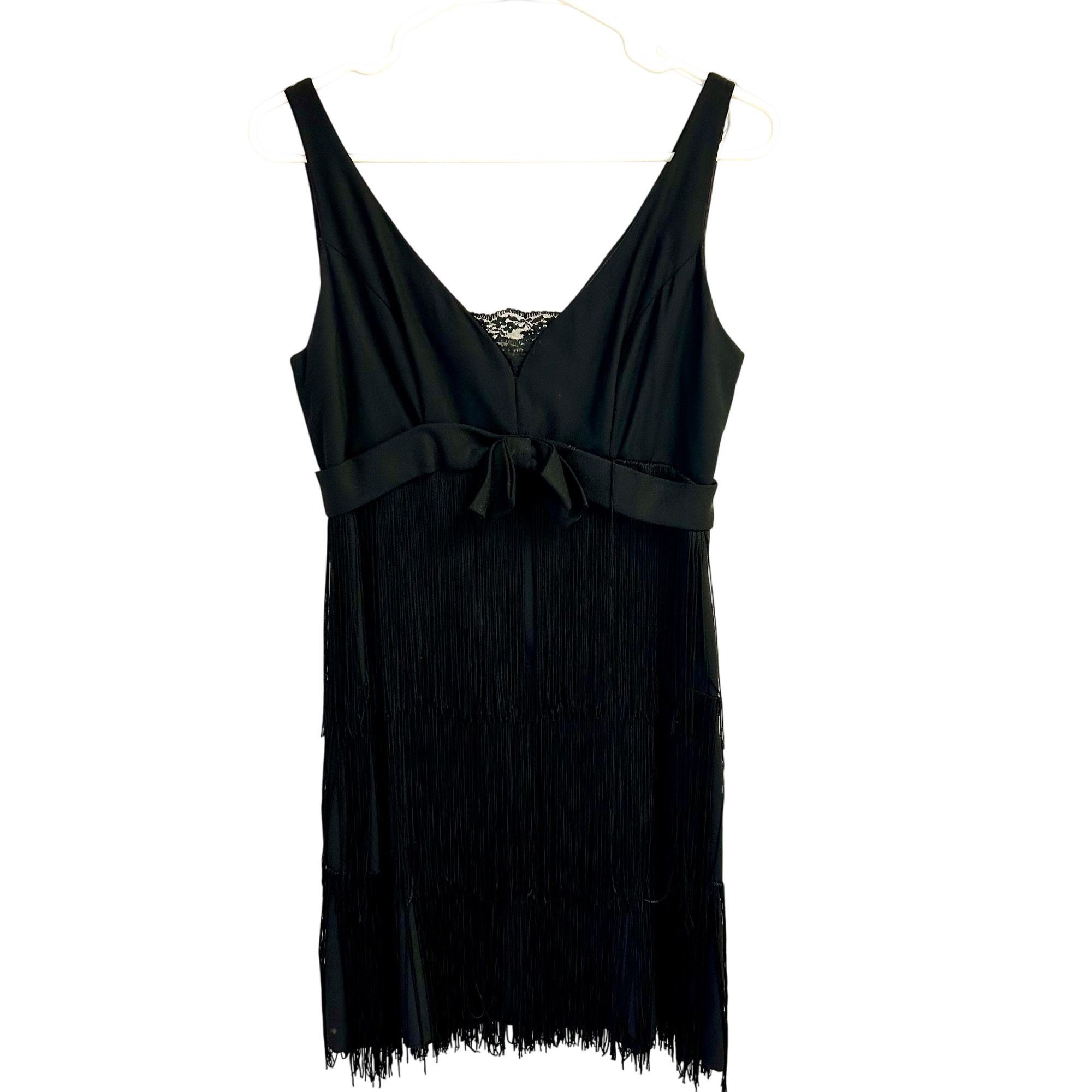 Vintage 1920's Black 3 Tier TASSEL Evening Cocktail FLAPPER Dress S Size S / US 4 / IT 40 - 2 Thumbnail
