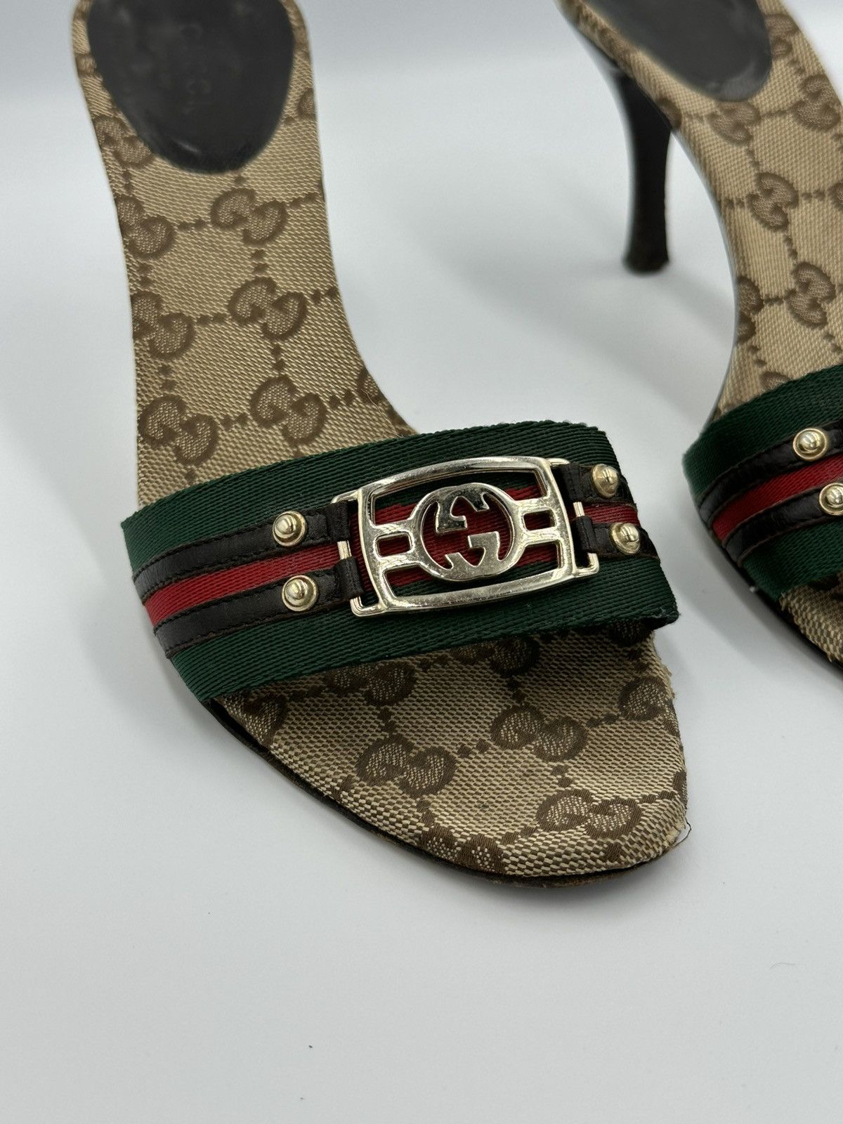 Gucci Gucci cloth heeled sandals monogram interlocking GG with box Size US 6 / IT 36 - 12 Thumbnail