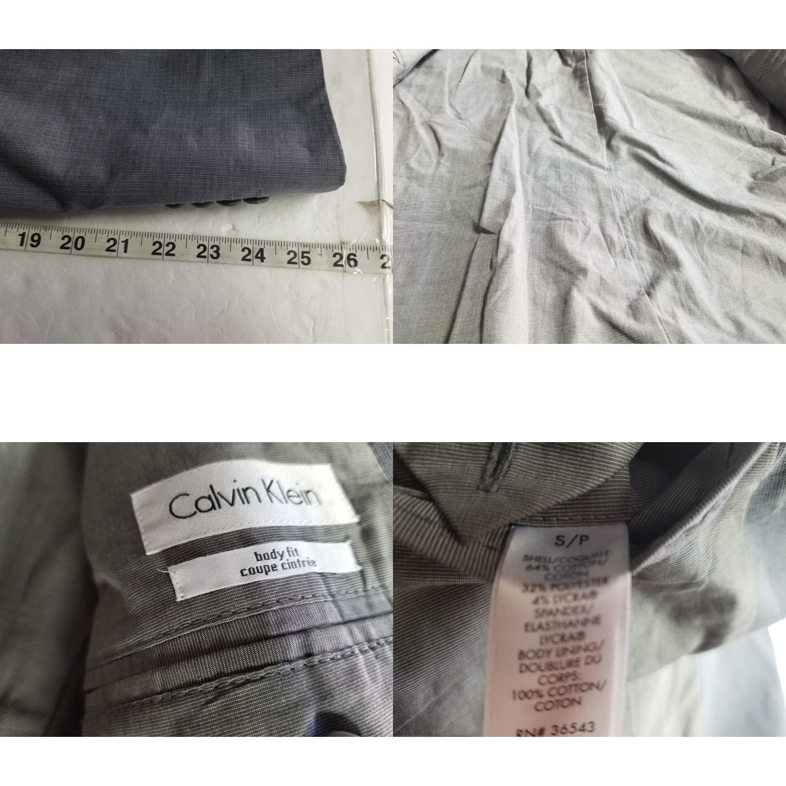 Calvin Klein Calvin Klein Blazer Shirt? No, Calvin Klein Blazer Mens Size S Two-Button Grey Cotton Blend Two Button Single-Breasted Slim Fit Regular JC? Size 36R - 8 Thumbnail