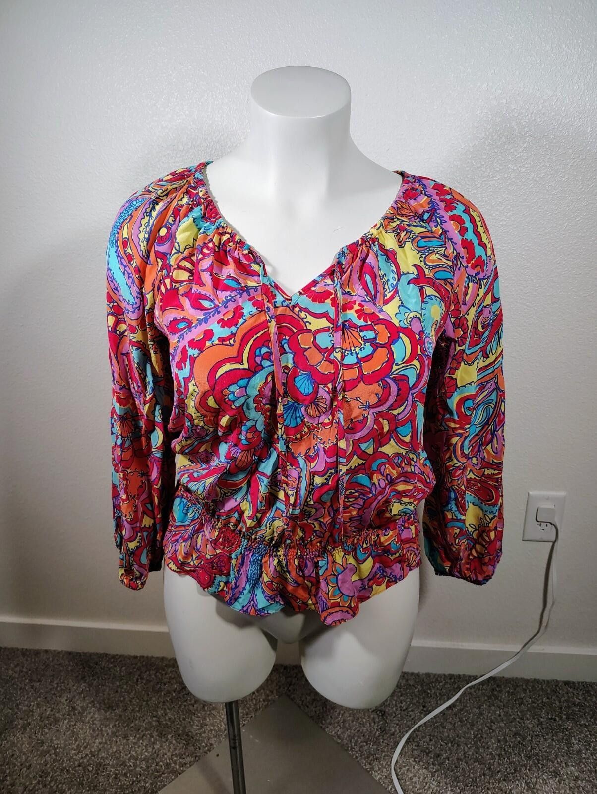 Lilly Pulitzer Lily Pulitzer Sz L Women Blouse Multicolor floral Silk Size L / US 10 / IT 46 - 2 Thumbnail