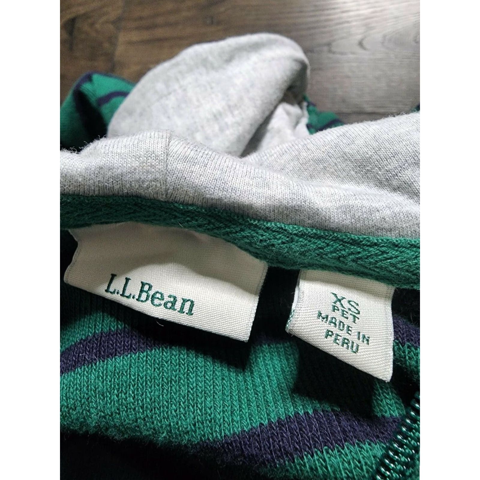Vintage LL Bean Striped Rugby Hoodie Top Petite XS Green Jersey Cotton Hooded Men/Women? Size XS / US 0-2 / IT 36-38 - 3 Thumbnail