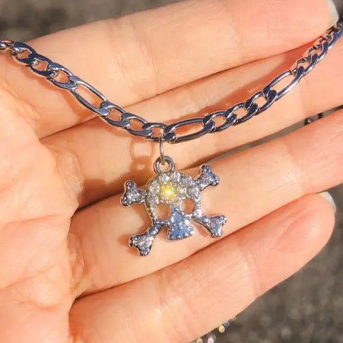 Handmade Rhinestones Crystal cross Skull Figaro Chain Choker Size ONE SIZE - 1 Thumbnail