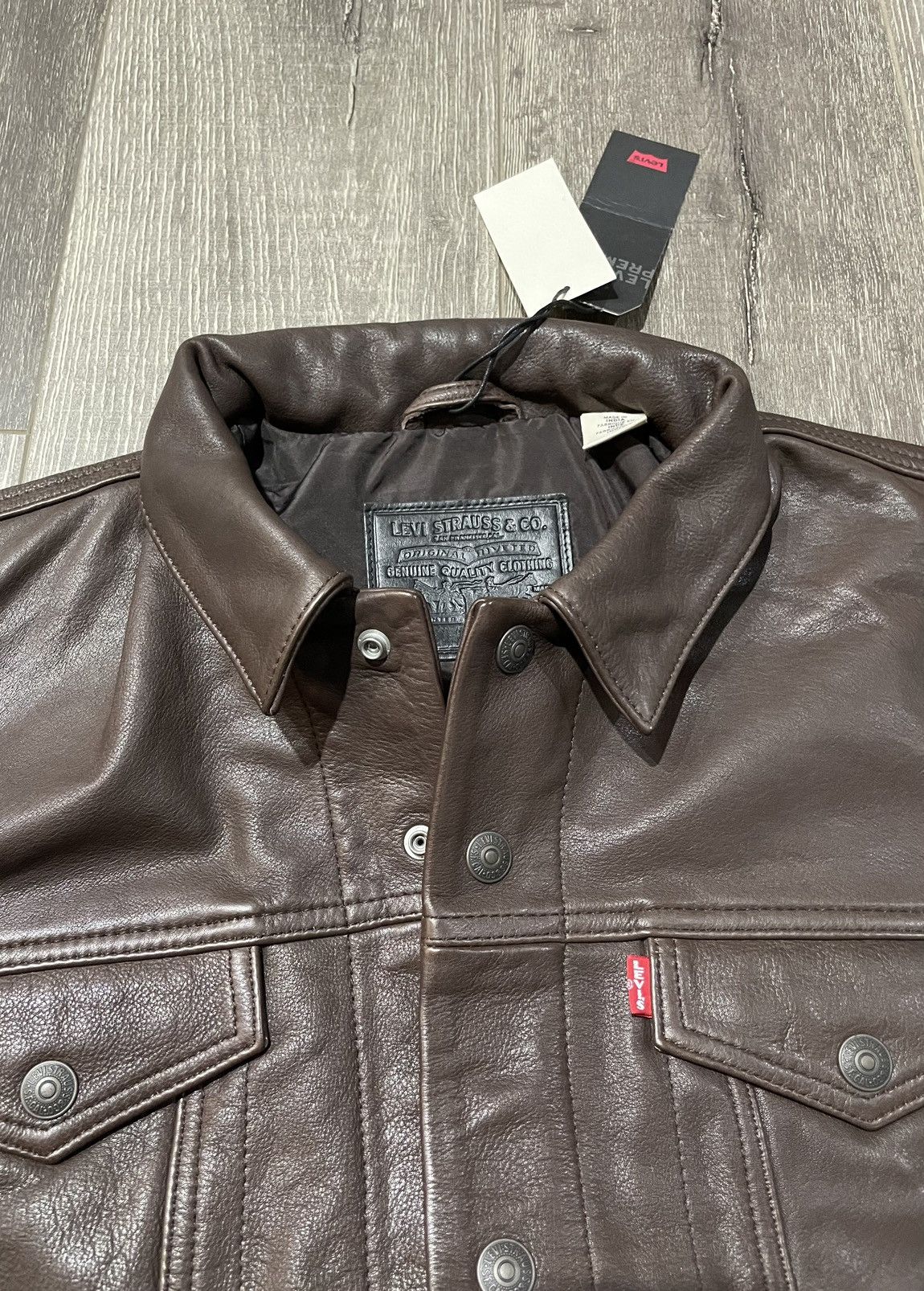 Levi's Vintage Levis Heavy Genuine Leather Trucker Jacket Size US L / EU 52-54 / 3 - 5 Thumbnail