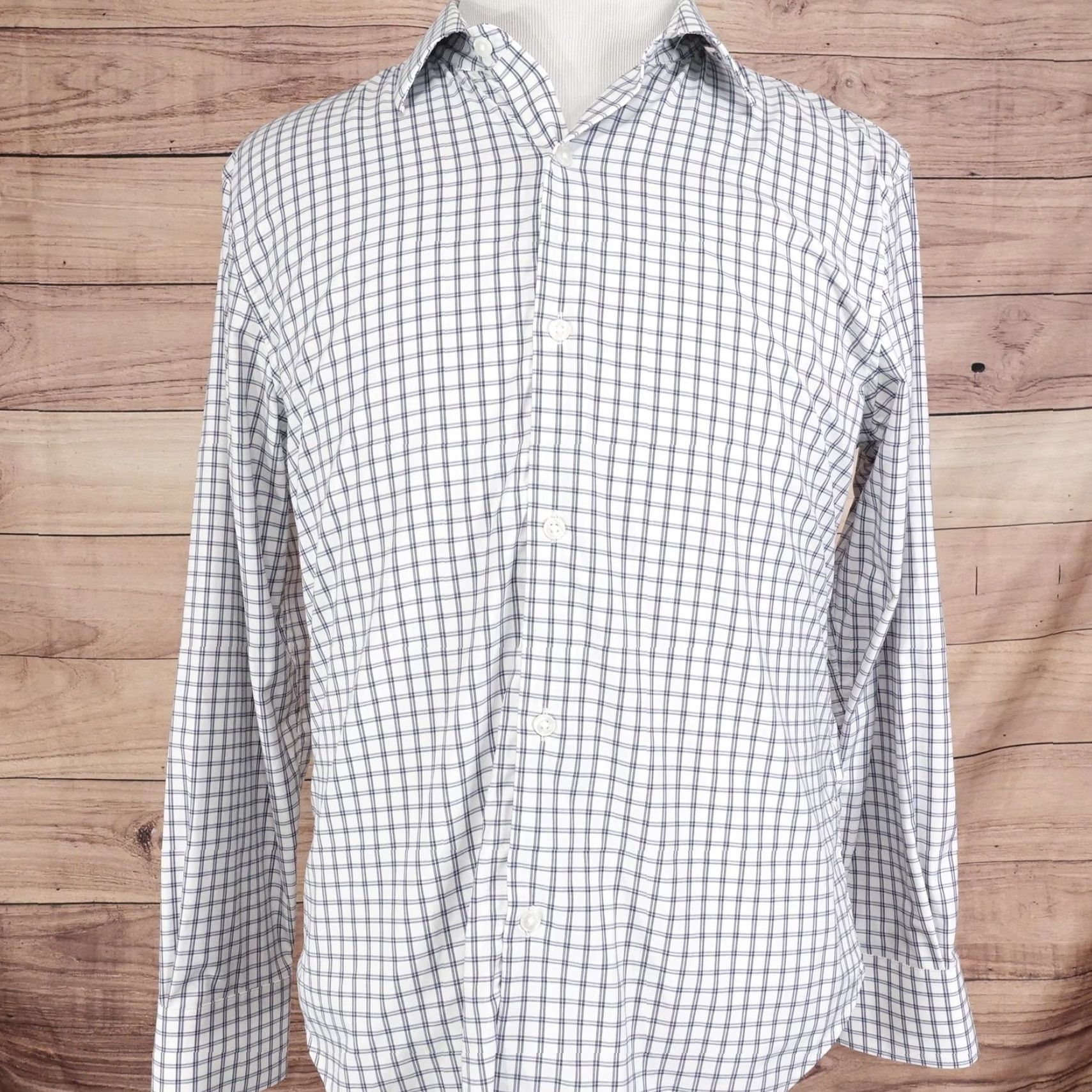Bonobos Bonobos Shirt Mens Large White Blue Plaid Long Sleeve Tailored Fit Stretch Dress Size 42R - 3 Thumbnail
