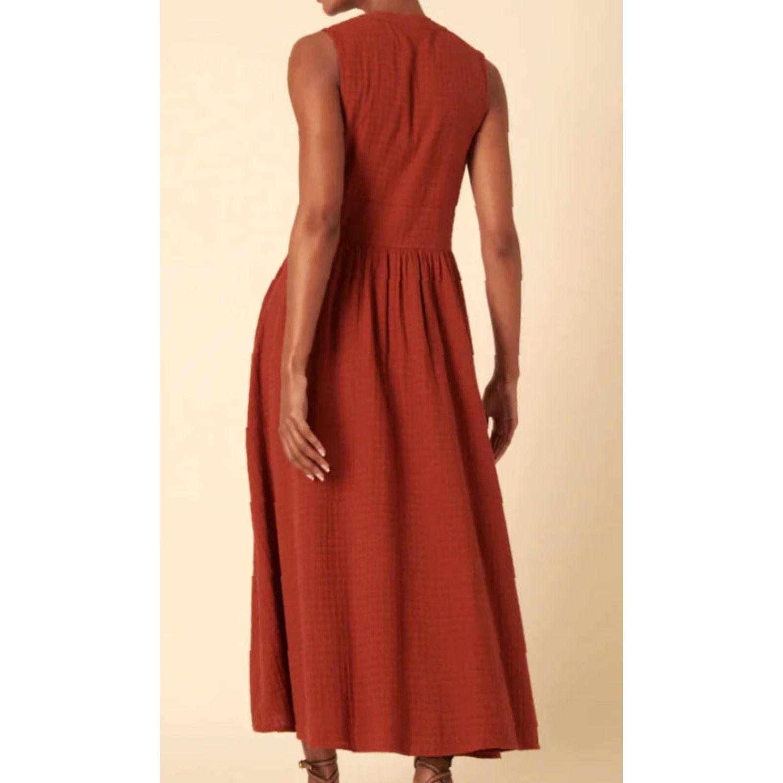 Vintage Nobody's Child Starlight Midi Dress Sleeveless Burnt Orange US 0 NWT Vintage A-Line Women's Dress with Pockets Size XS / US 0-2 / IT 36-38 - 2 Thumbnail