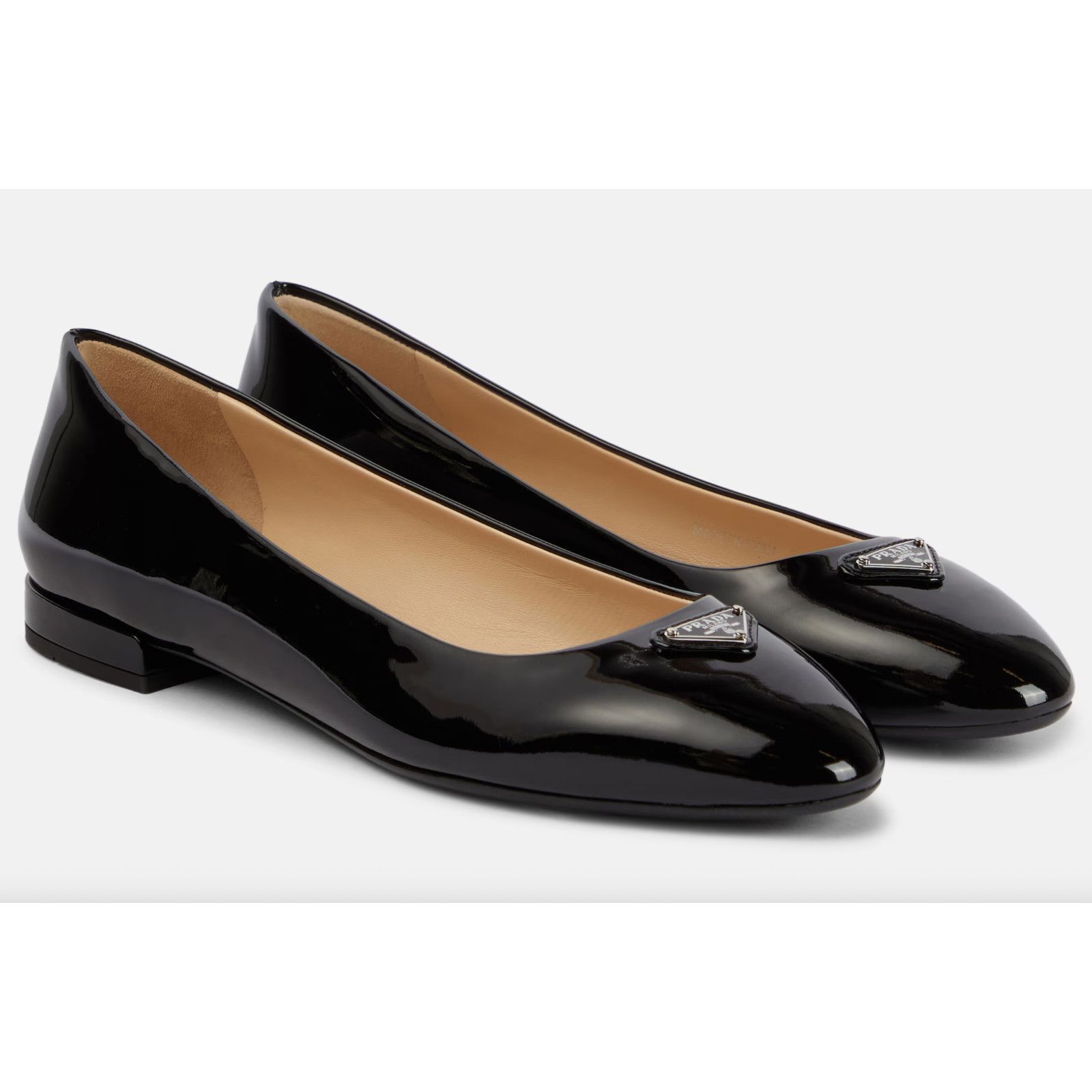Prada Prada Black Patent Silver Triangle Logo Ballet Flat 39 Size US 9 / IT 39 - 1 Thumbnail
