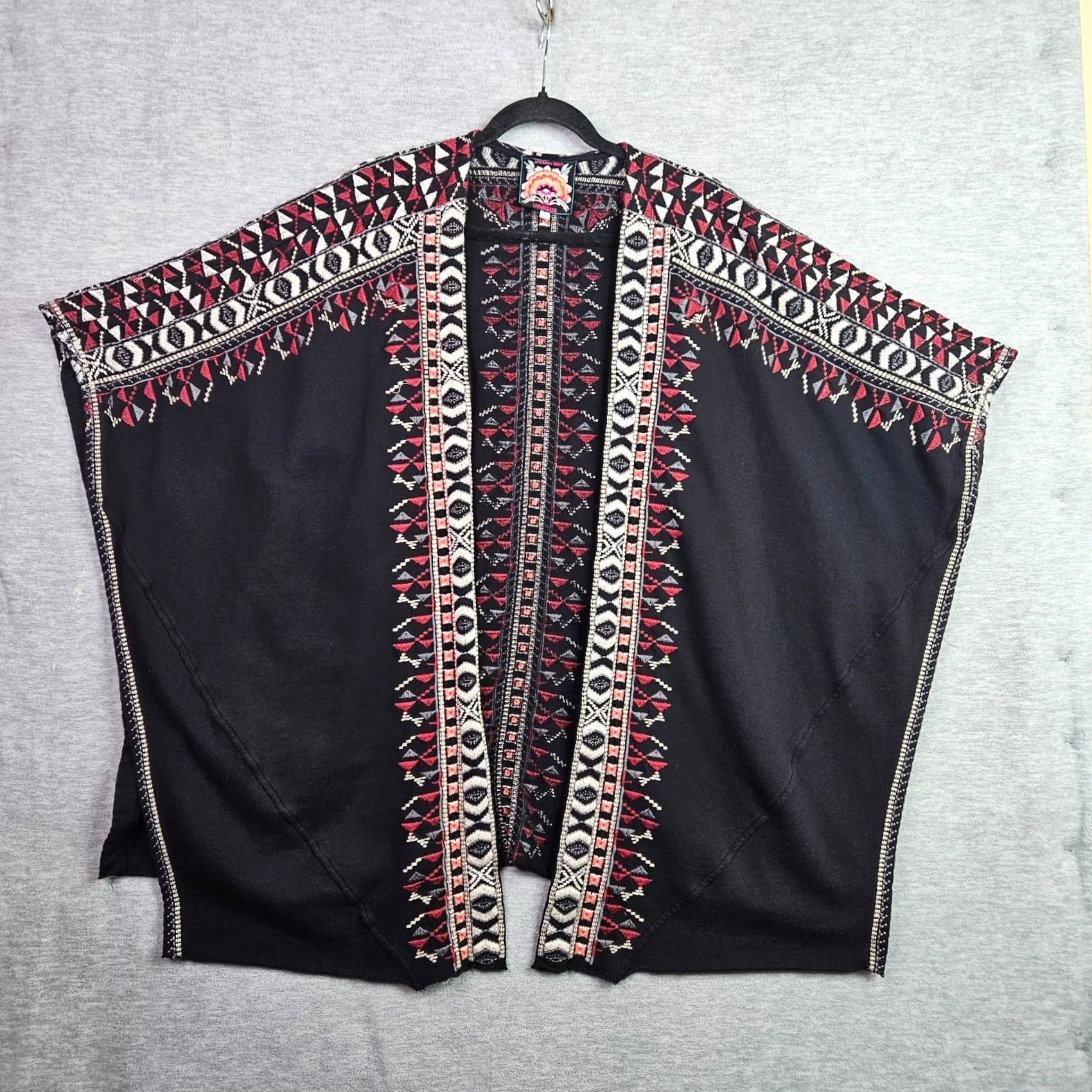 Johnny Was Johnny Was Jacket Cardigan Poncho Open Front Embroidered Boho Black 1X Women's Knit Lightweight Cotton/Lining Polyester Vintage: No Size XL / US 12-14 / IT 48-50 - 2 Thumbnail