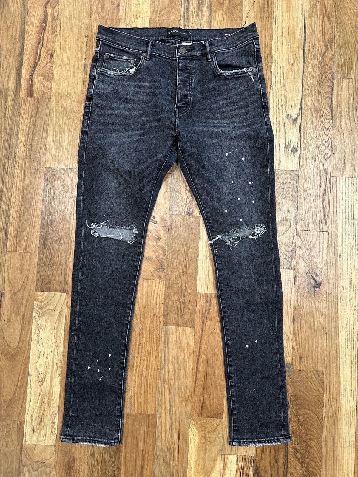 Purple Brand Purple Brand Knee Rip Paint Splatter Gray Denim Jeans Sz 33 Size US 33 - 1 Thumbnail
