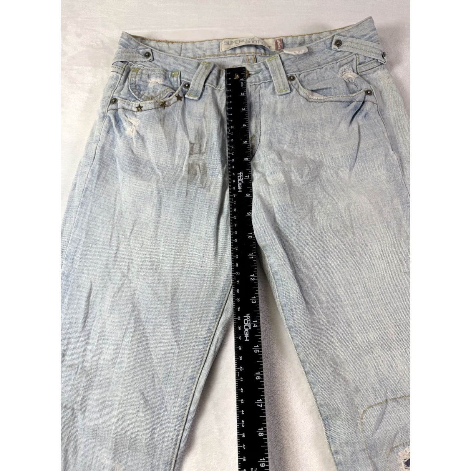 Levi's VINTAGE Levi's 518 Jeans Women's SuperLow Bootcut Size 5M Distressed Stained Y2K Denim Blue 30in Inseam Mens Regular Stock Size 27" / US 4 / IT 40 - 7 Thumbnail