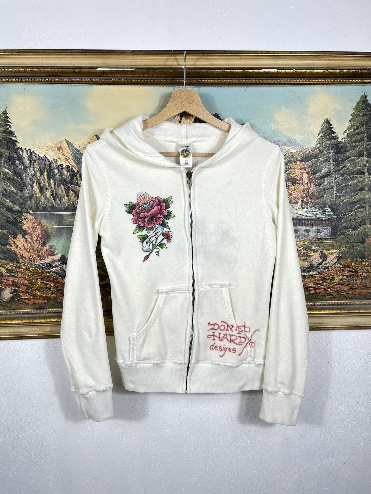 Christian Audigier × Ed Hardy × Vintage Ed Hardy Retro 00s Hoodie Velvet Cyber Affliction Grunge Size US XS / EU 42 / 0 - 2 Thumbnail