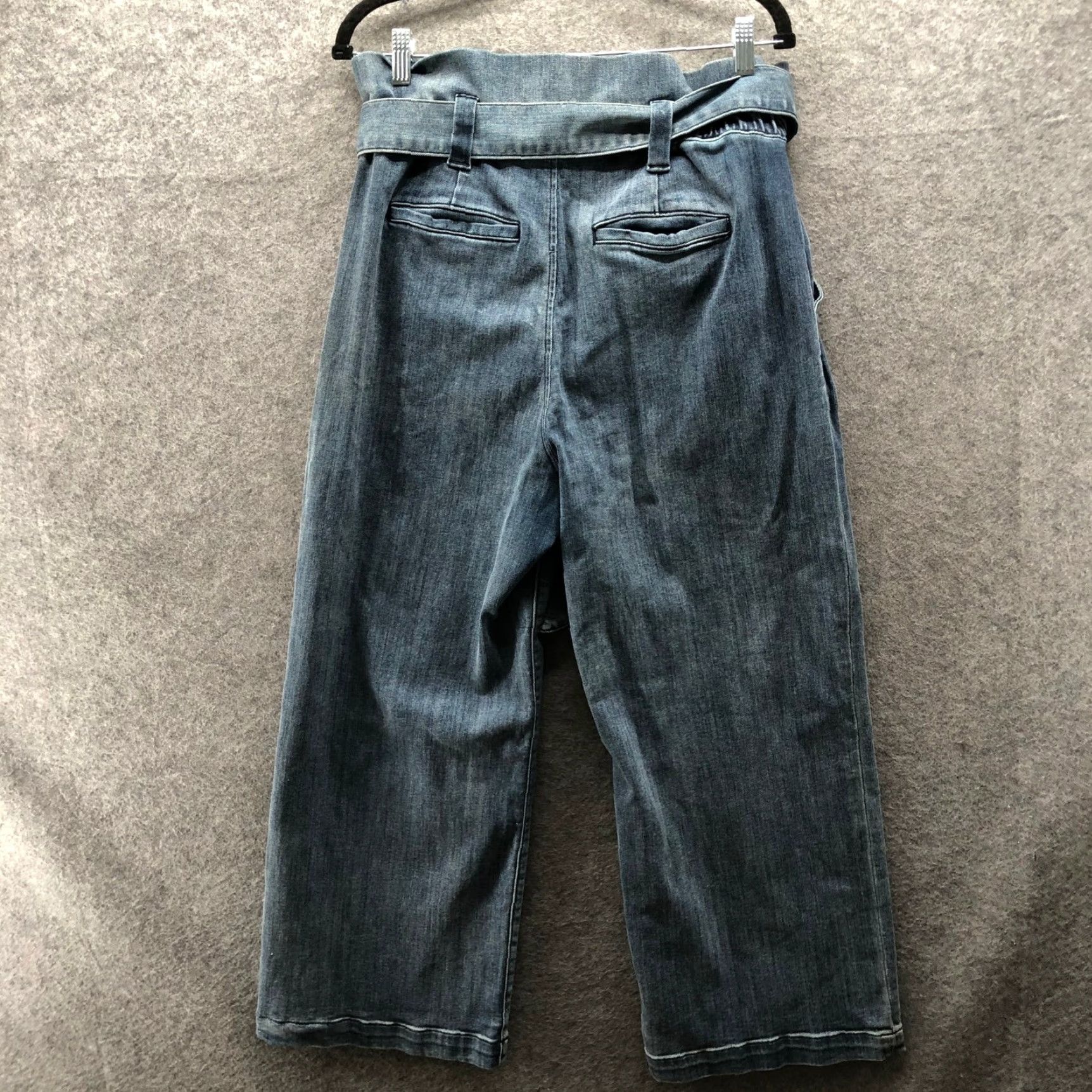 Express Express Jeans Womens 12 Blue Dark Wash Paperbag High Rise Wide-Leg Belted Crop 25in Inseam Size 34" / US 12 / IT 48 - 2 Thumbnail