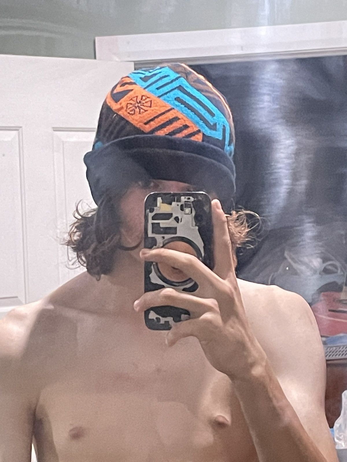 Vintage Y2k Beanie Orange/Blue Thrifted Size ONE SIZE - 4 Thumbnail