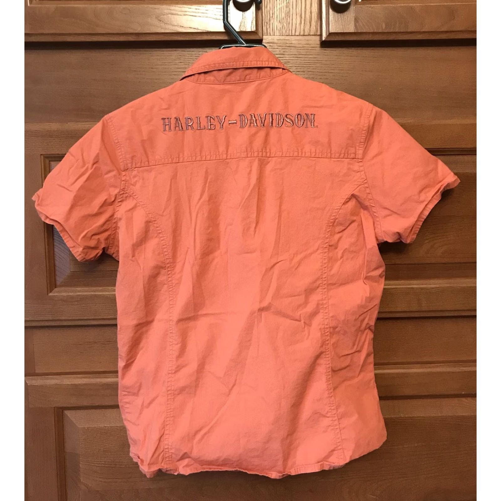 Harley Davidson Harley-Davidson Women's Shirt Orange Snap S/S Collared Pocket Basic 784 Size M Size M / US 6-8 / IT 42-44 - 2 Thumbnail