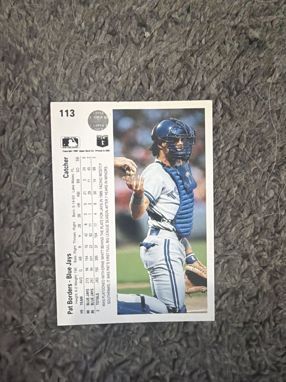 MLB 1990 Upper Deck #113 Pat Borders Card Size ONE SIZE - 2 Thumbnail