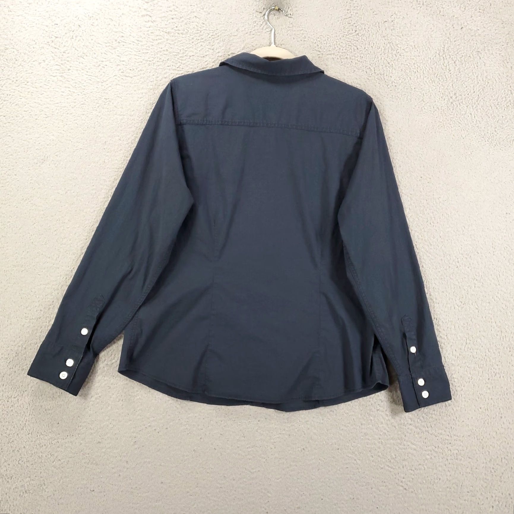 Vintage LL Bean Womens Button Up Top L Navy Blue Long Sleeve Stretch Blouse Size L / US 10 / IT 46 - 6 Thumbnail