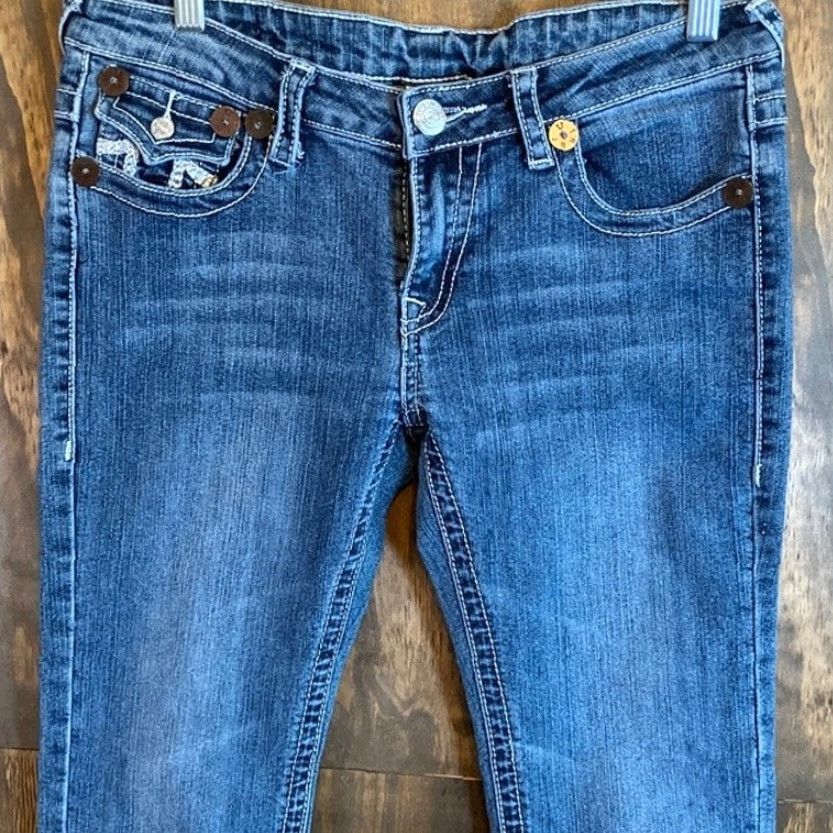 True Religion True Religion Jeans Womens Blue Low Rise Straight Leg Embroidered 100% Cotton 29 Size 29" - 2 Thumbnail
