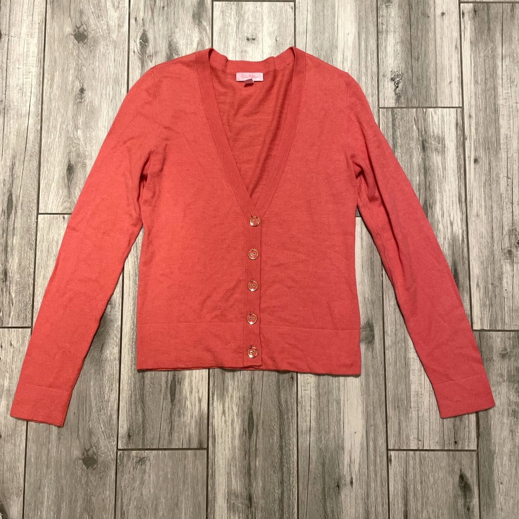 Lilly Pulitzer Lilly Pulitzer Cardigan Sweater M Women Wool Blend Button Front V-Neck Preppy Coral Pink/Med, Regular, Knit, Long Sleeve, Button, Winter Style Size M / US 6-8 / IT 42-44 - 2 Thumbnail
