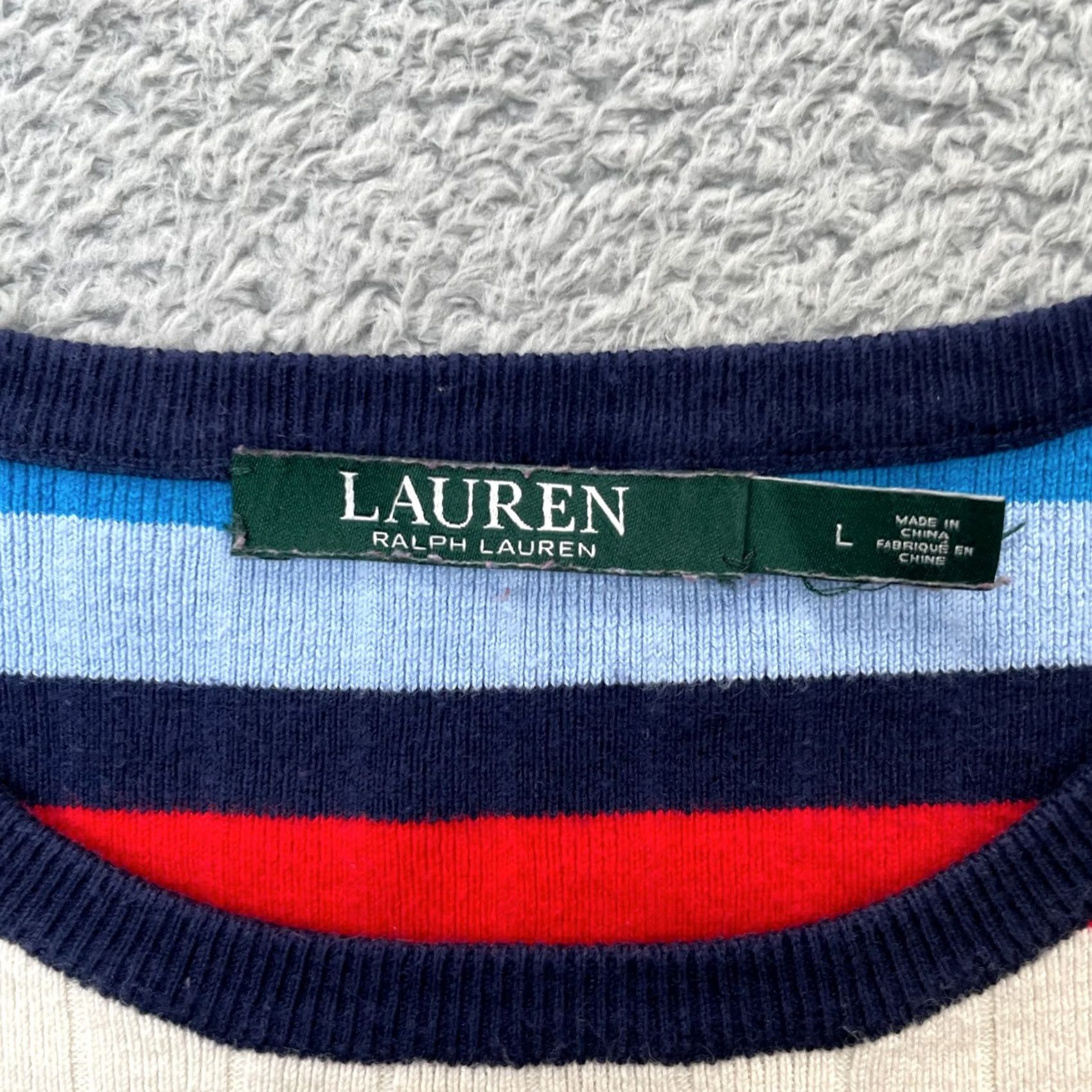 Ralph Lauren Lauren Ralph Lauren Womens Large Blue Striped Knit Cotton Shirt Size L / US 10 / IT 46 - 3 Thumbnail