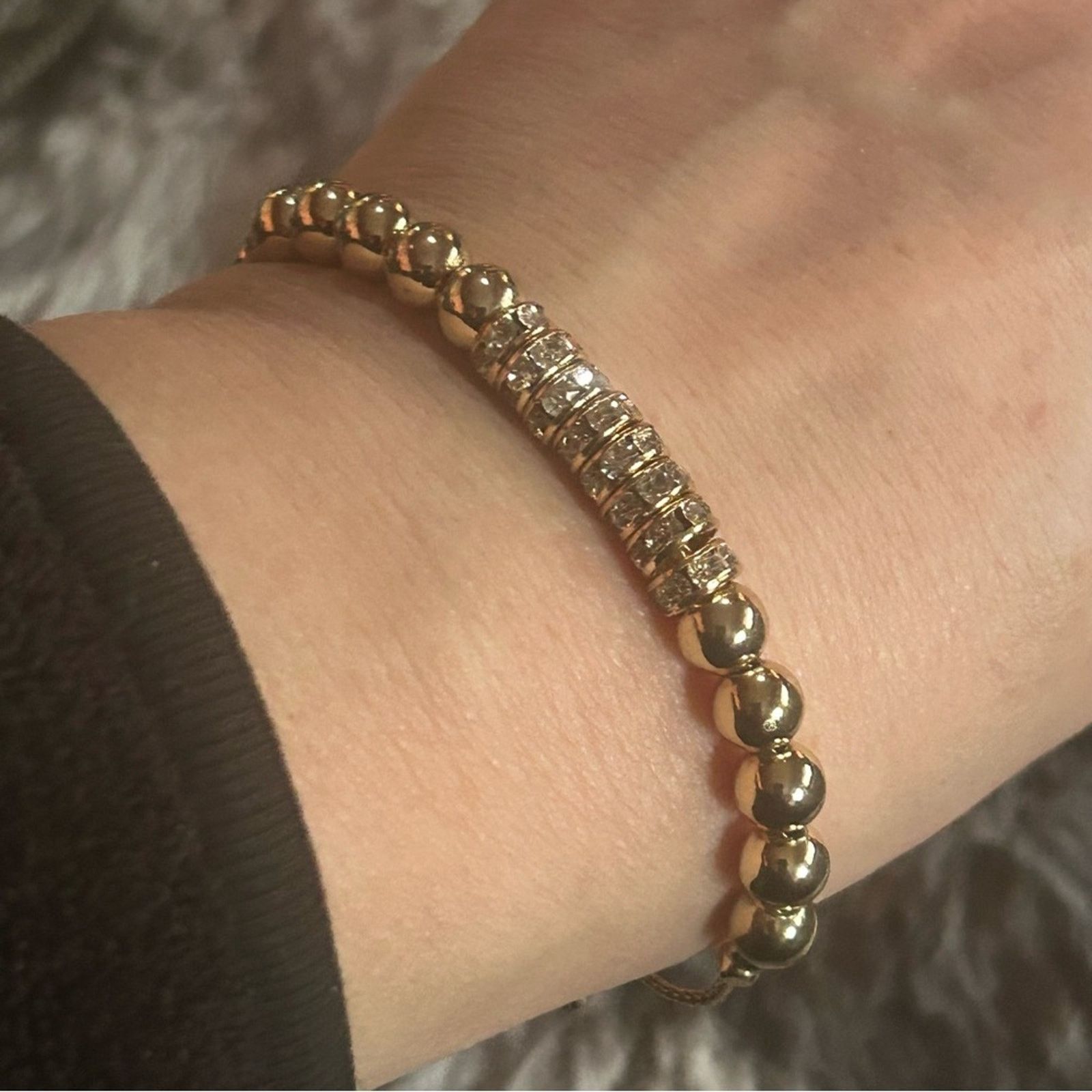 Jewelry Swarovski crystal rondelle gold ball slider bracelet Size ONE SIZE - 1 Thumbnail