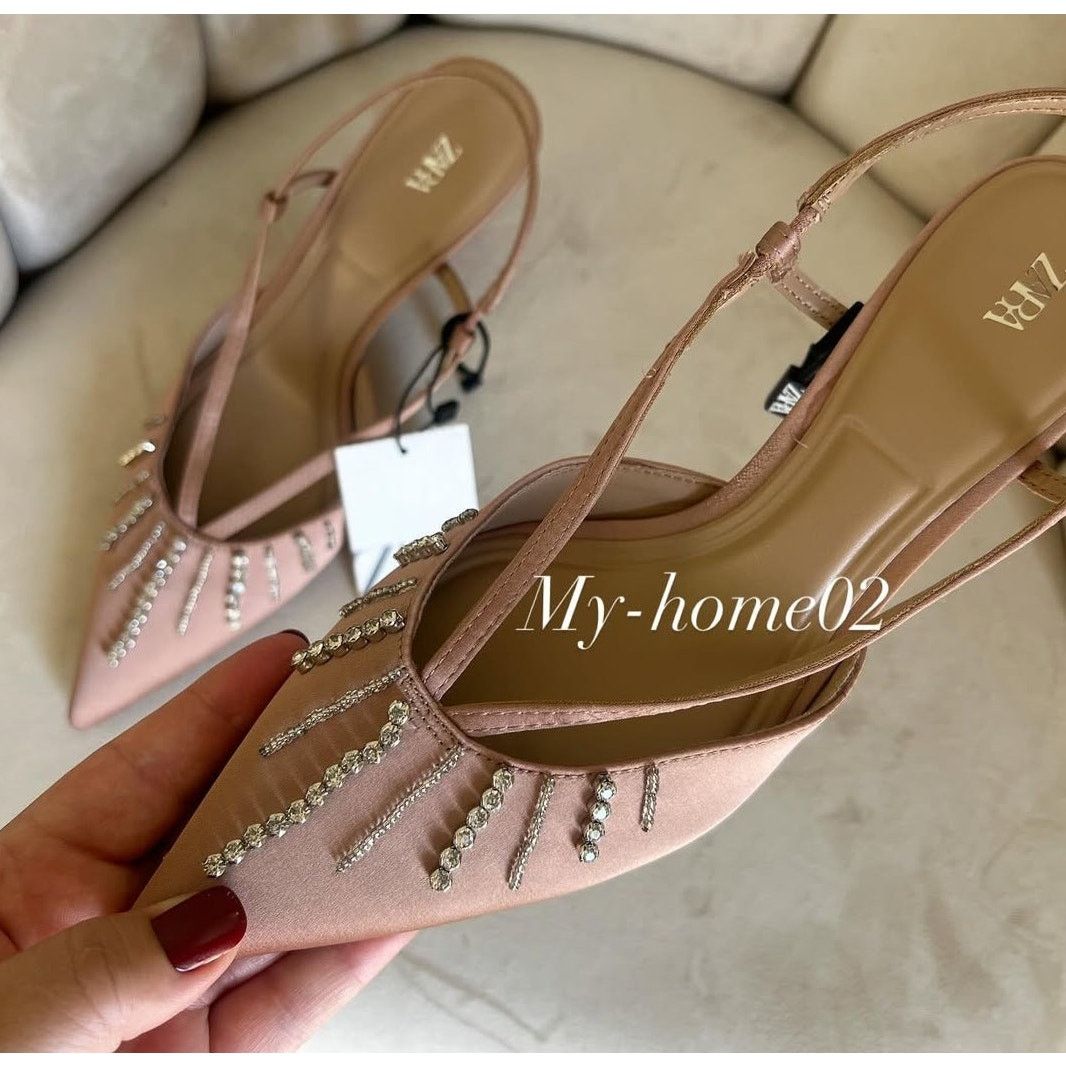 Zara ZARA Beige Rhinestone Slingback Heels NWT Size US 7.5 / IT 37.5 - 12 Thumbnail