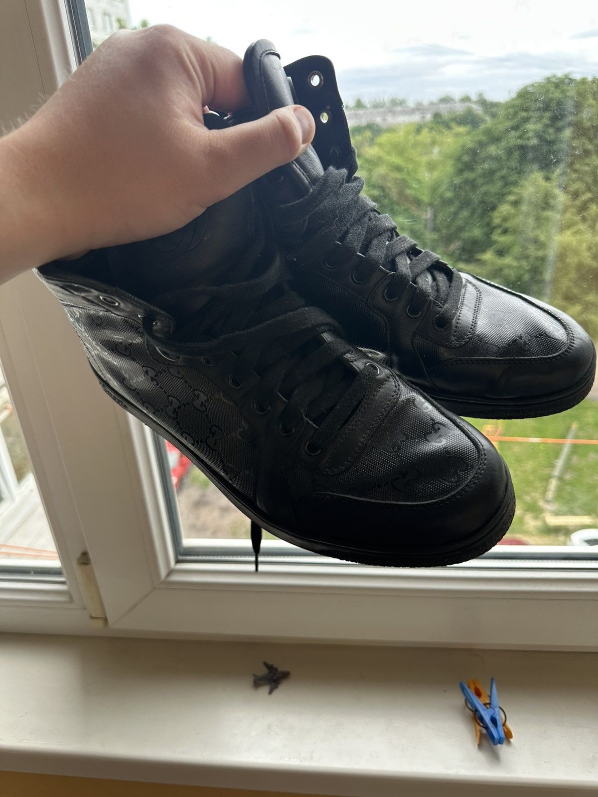 Gucci Gucci GG Imprime Black Monogram Leather High Top Sneakers Size US 7.5 / EU 40-41 - 12 Thumbnail