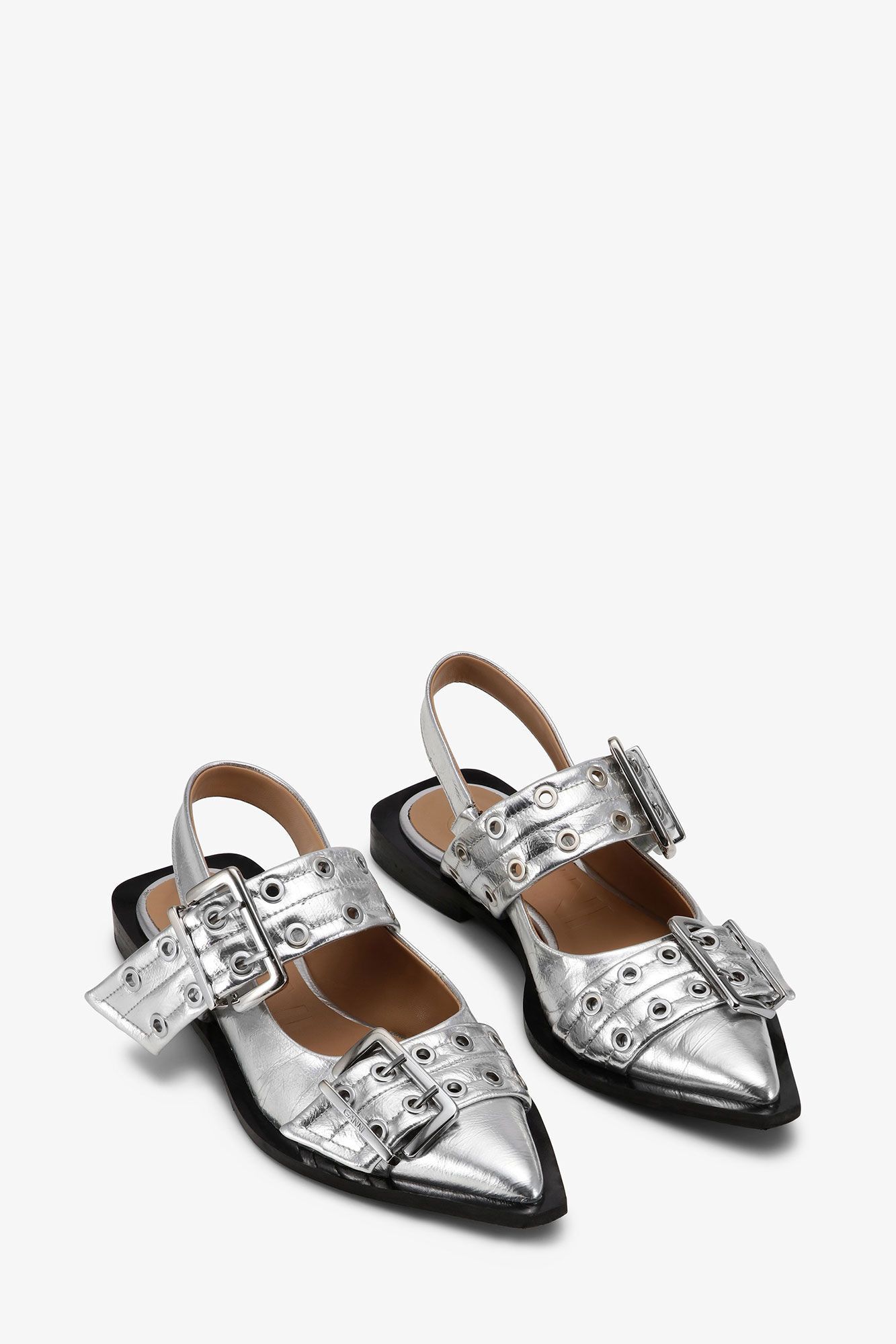 Ganni o1s22i1n0525 Slingback Ballet Flats in Silver Size US 7 / IT 37 - 2 Thumbnail