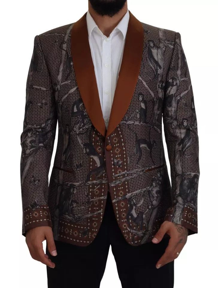 Dolce & Gabbana Bronze Monkey Print Silk Slim Jacket Men's Blazer Size 38R - 1 Thumbnail