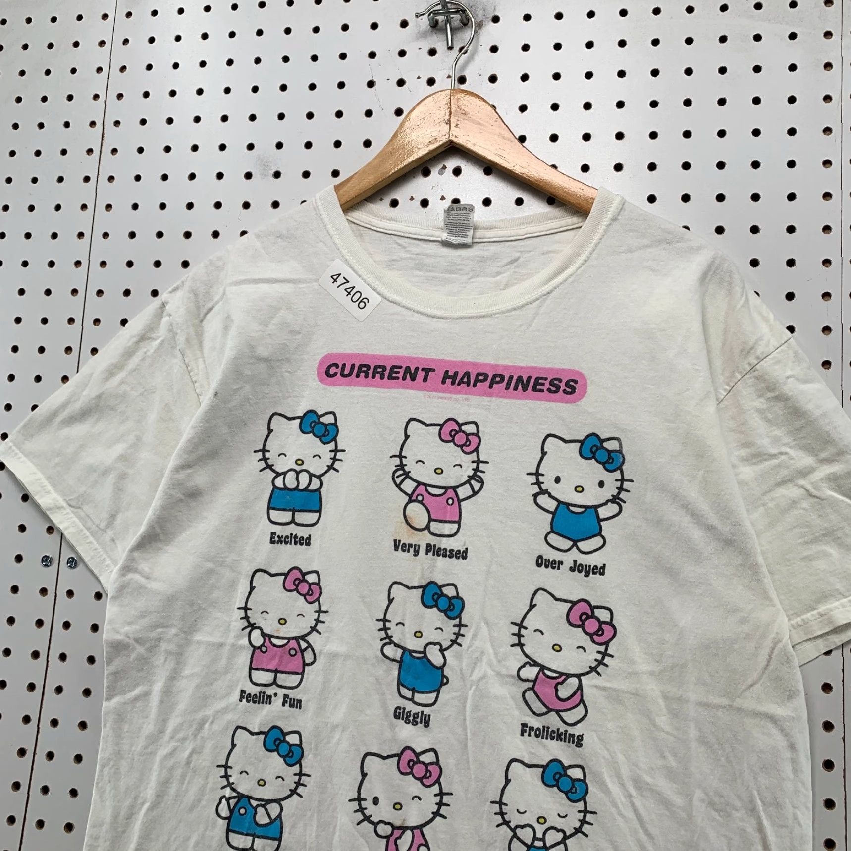 Fruit Of The Loom Hello Kitty Funny Happiness T Shirt Mens Large White Cartoon Short Sleeve Nike? Size US L / EU 52-54 / 3 - 6 Thumbnail