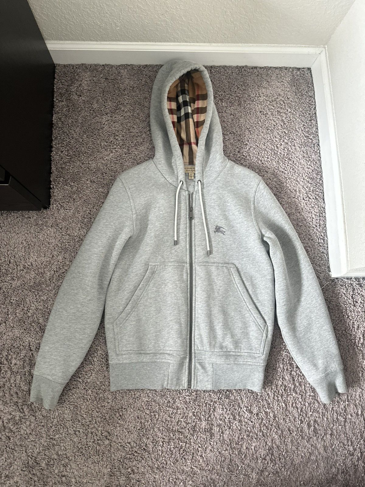 Burberry Burberry Men's Gray Check Detail Hooded Sweatshirt Size US XS / EU 42 / 0 - 1 Thumbnail