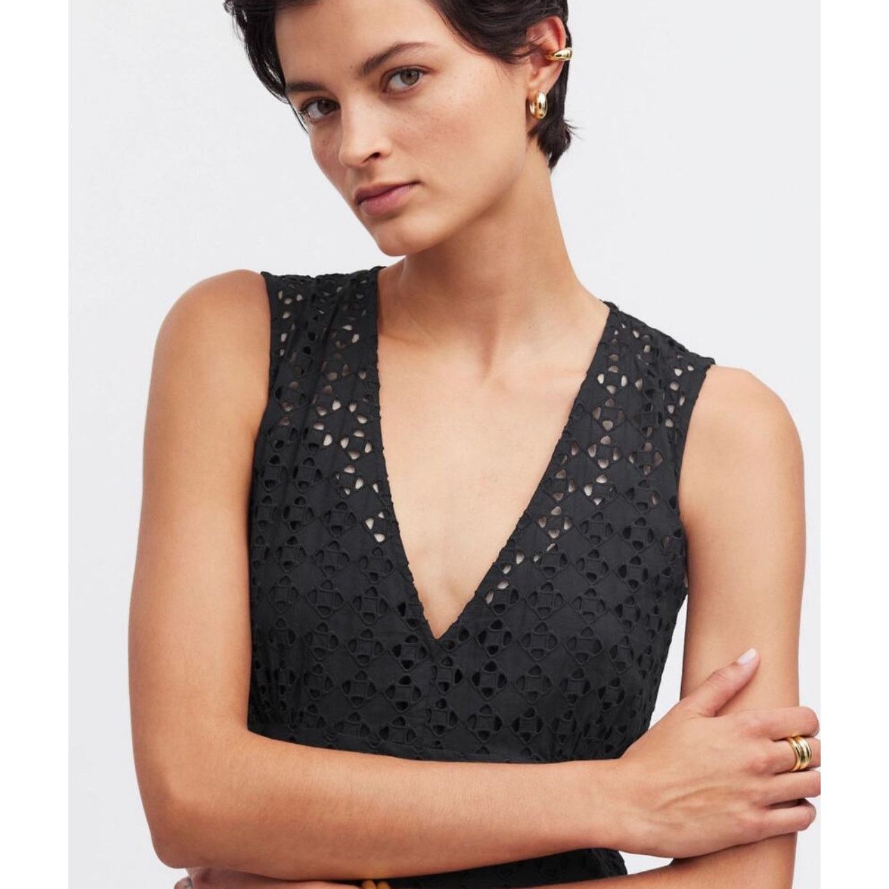 Madewell NWT Madewell Eyelet V-Neck Maxi Dress In Black Size 0 Size XS / US 0-2 / IT 36-38 - 3 Thumbnail