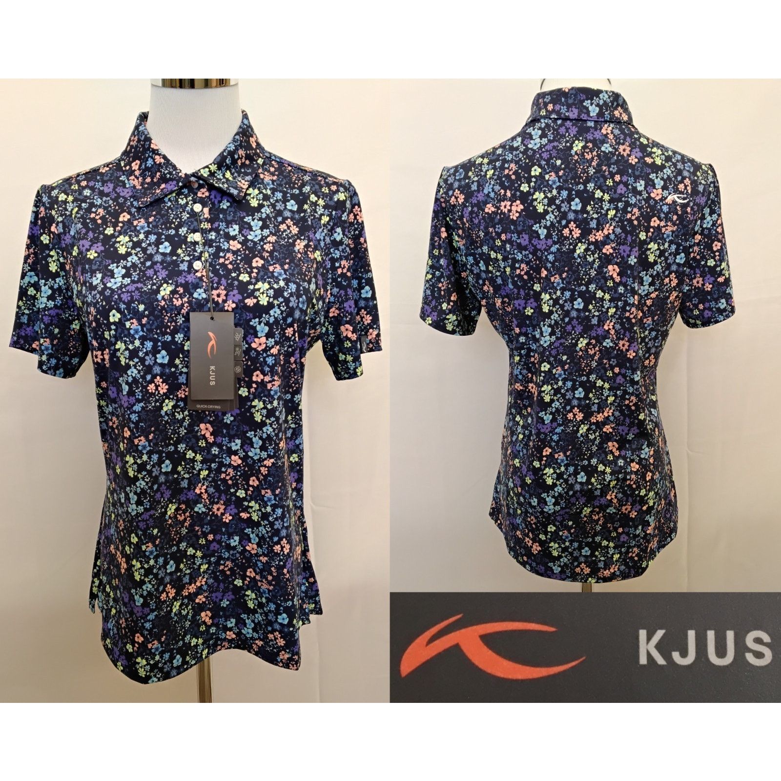 KJUS Kjus Women's Enya Printed Polo Size 40/L Blue Floral NWT Size L / US 10 / IT 46 - 1 Thumbnail
