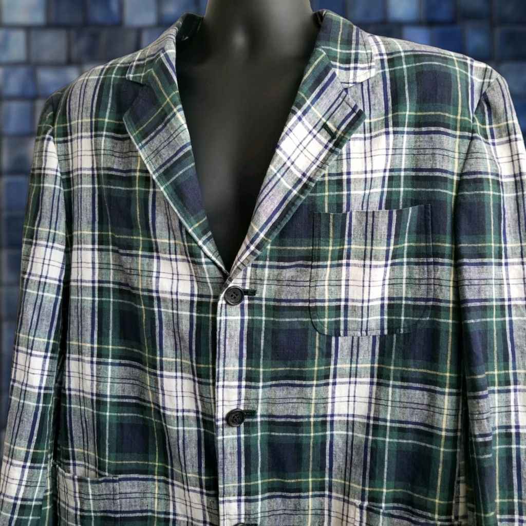 Tommy Hilfiger VINTAGE Tommy Hilfiger Blazer Shirt Mens 90's USA made Navy Blue Green Plaid Size Large Size 42R - 1 Thumbnail