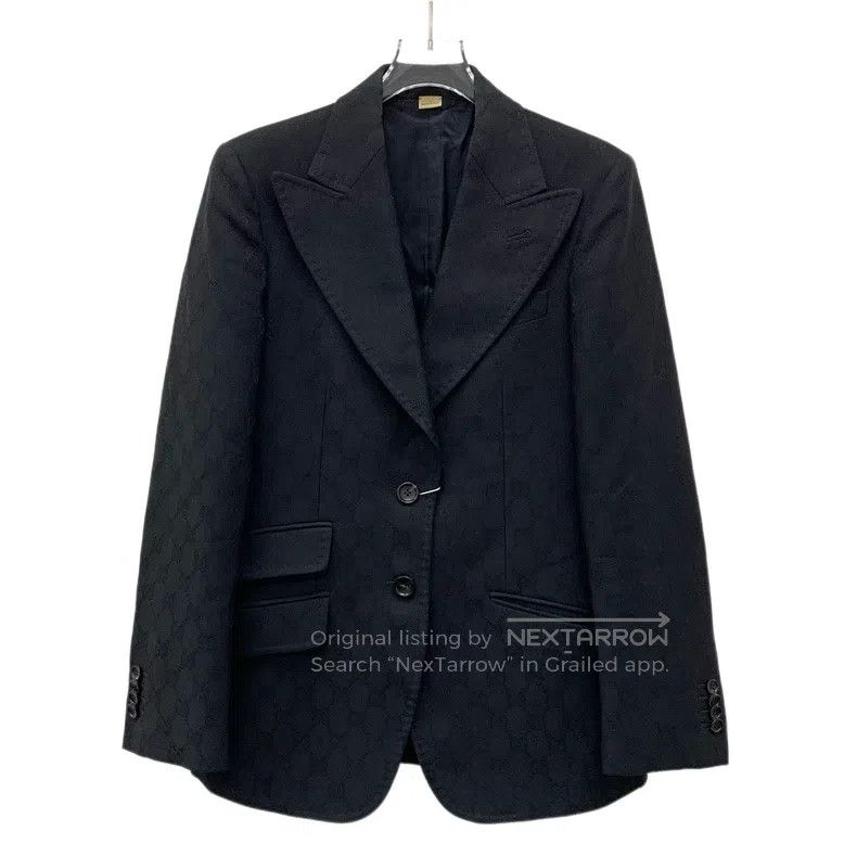 Gucci Gucci Black logo jacquard full print wool lapel single-bre Size S / US 4 / IT 40 - 1 Thumbnail