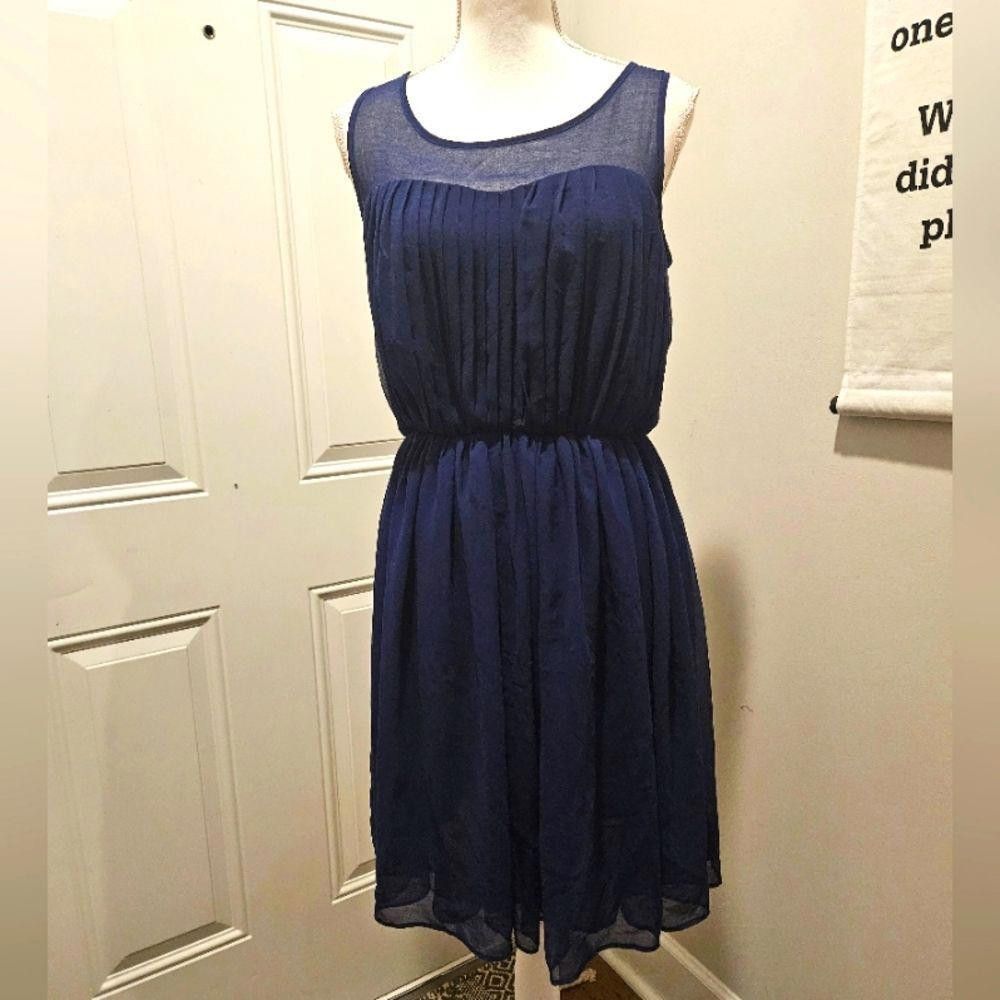 Designer Just Taylor Navy Blue Chiffon Dress Size L / US 10 / IT 46 - 1 Thumbnail