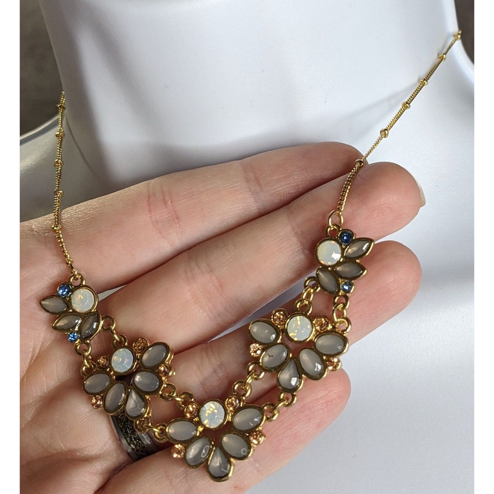 Other Floral Gold Tone Necklace With Faux Opal & Rhinestone Accent Size ONE SIZE - 3 Thumbnail