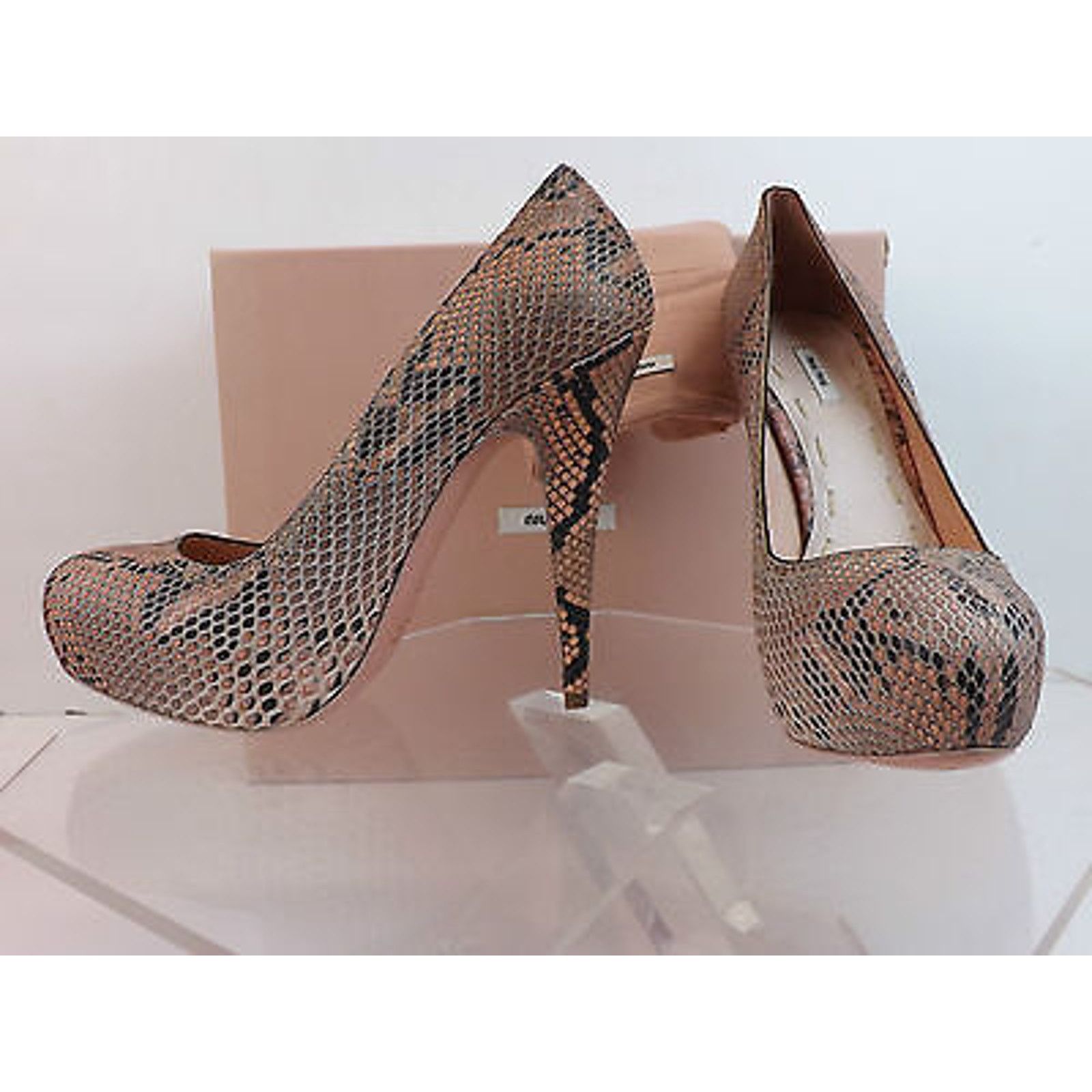 Miu Miu WASHED DUSTY PINK LEATHER PYTHON PLATFORM CLASSIC PUMPS 38.5 Size US 8.5 / IT 38.5 - 6 Thumbnail
