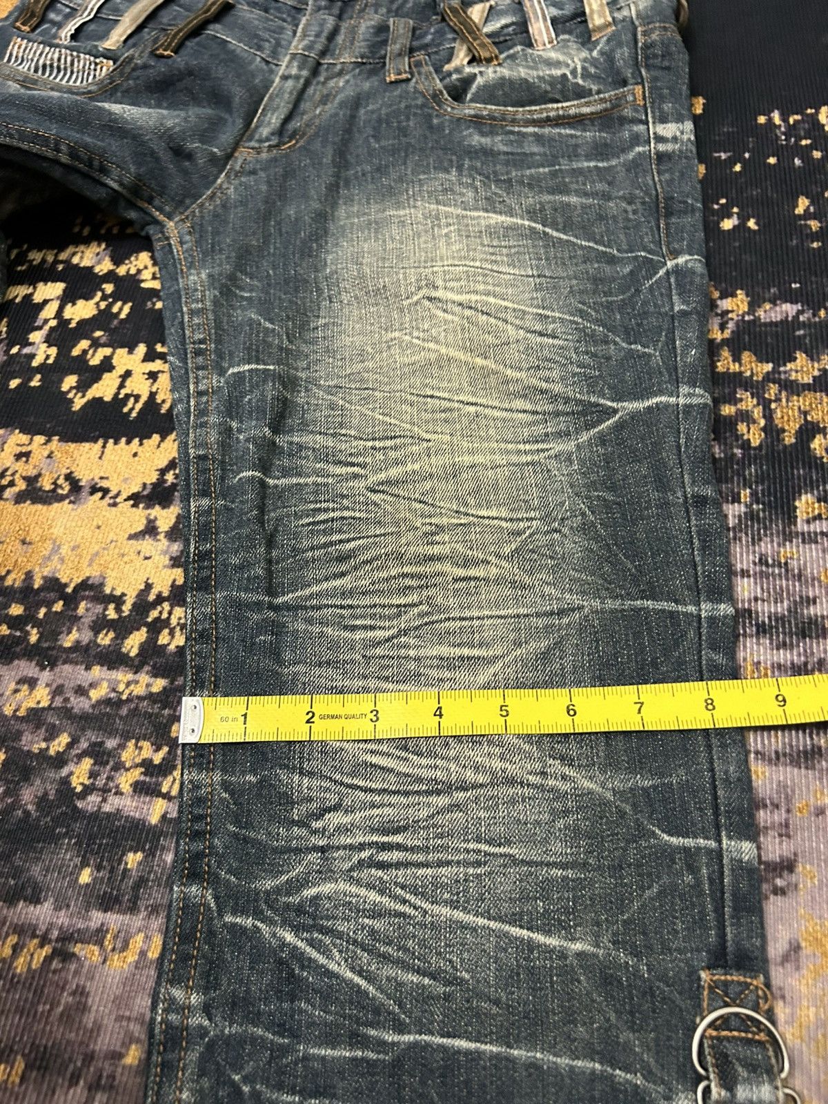 Japanese Brand NYLAUS Doublle Waist Mud Claw Mark Cropped Jeans Size US 31 - 19 Thumbnail