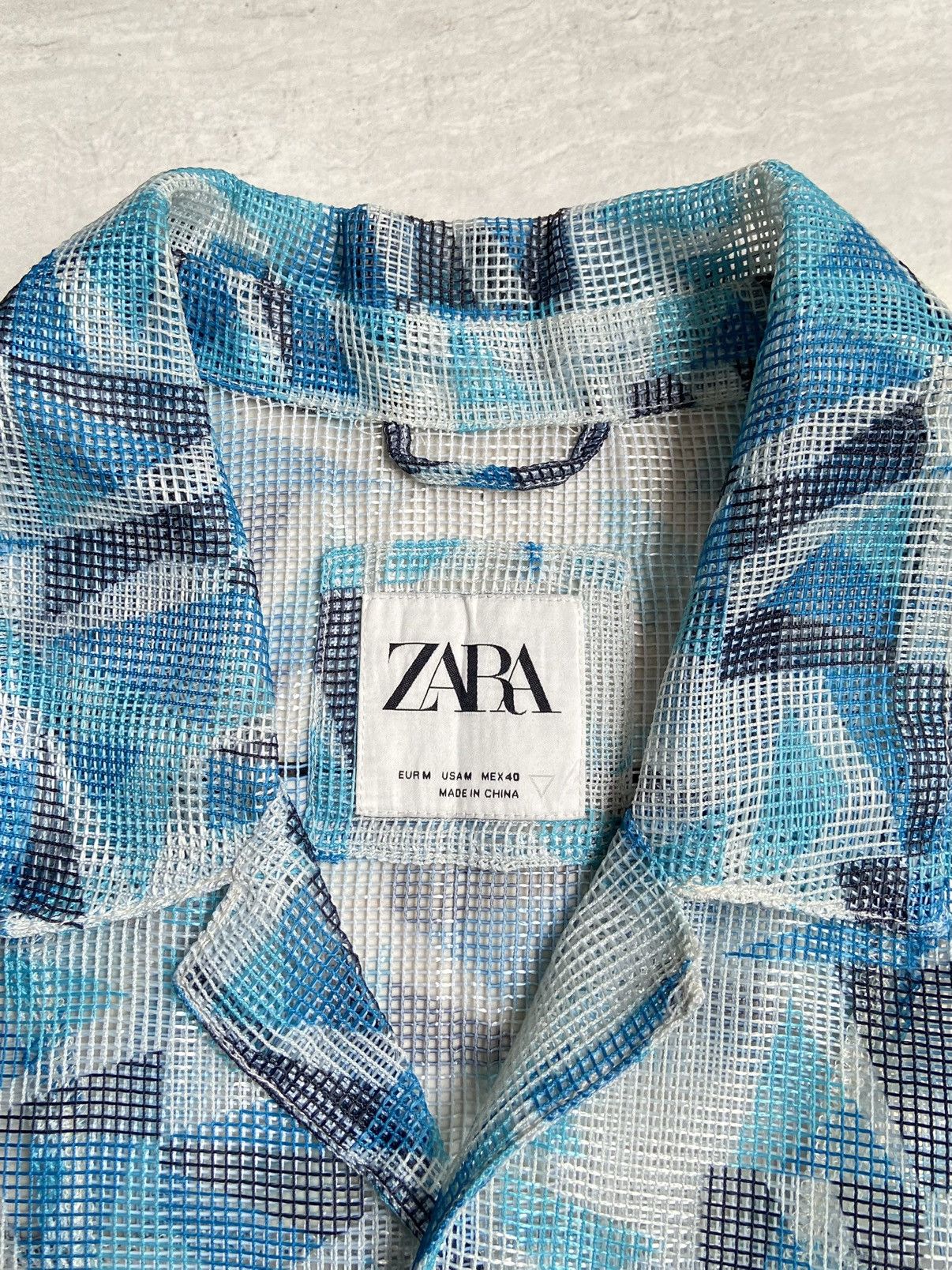 Zara ZARA Blue Striped Mesh Shirt Size US L / EU 52-54 / 3 - 6 Thumbnail