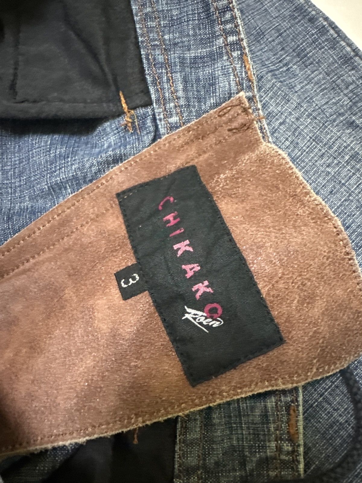 Japanese Brand Flare CHIKAKO ROEN Leather Double Laced Low Rise Denim jeans Size US 29 - 15 Thumbnail