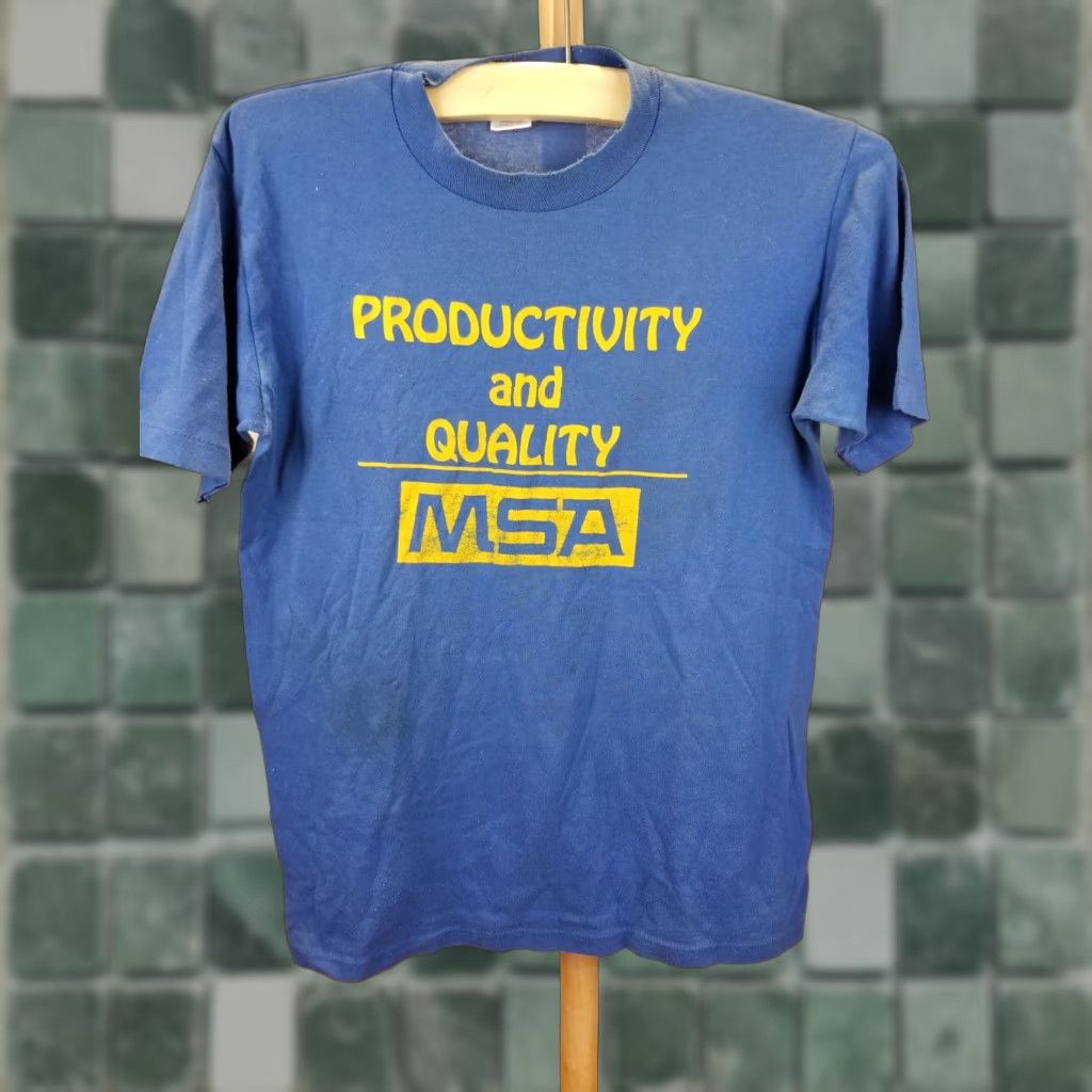 Vintage VINTAGE 80' PRODUCTIVITY AND QUALITY MSA BLUE 50/50 T-SHIRT SZ MEDIUM Shirt Mens XS-50/50? Size US M / EU 48-50 / 2 - 1 Thumbnail