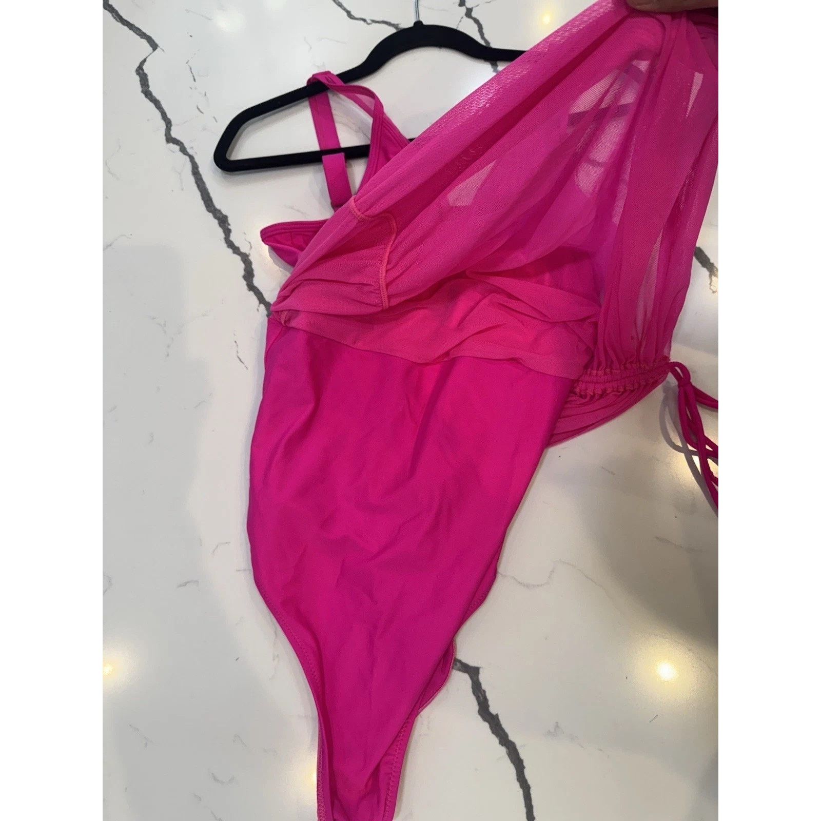Other Hot Pink Ruched Swim Dress Tankini Swimsuit Mesh Cover Up Size XL / US 12-14 / IT 48-50 - 4 Thumbnail