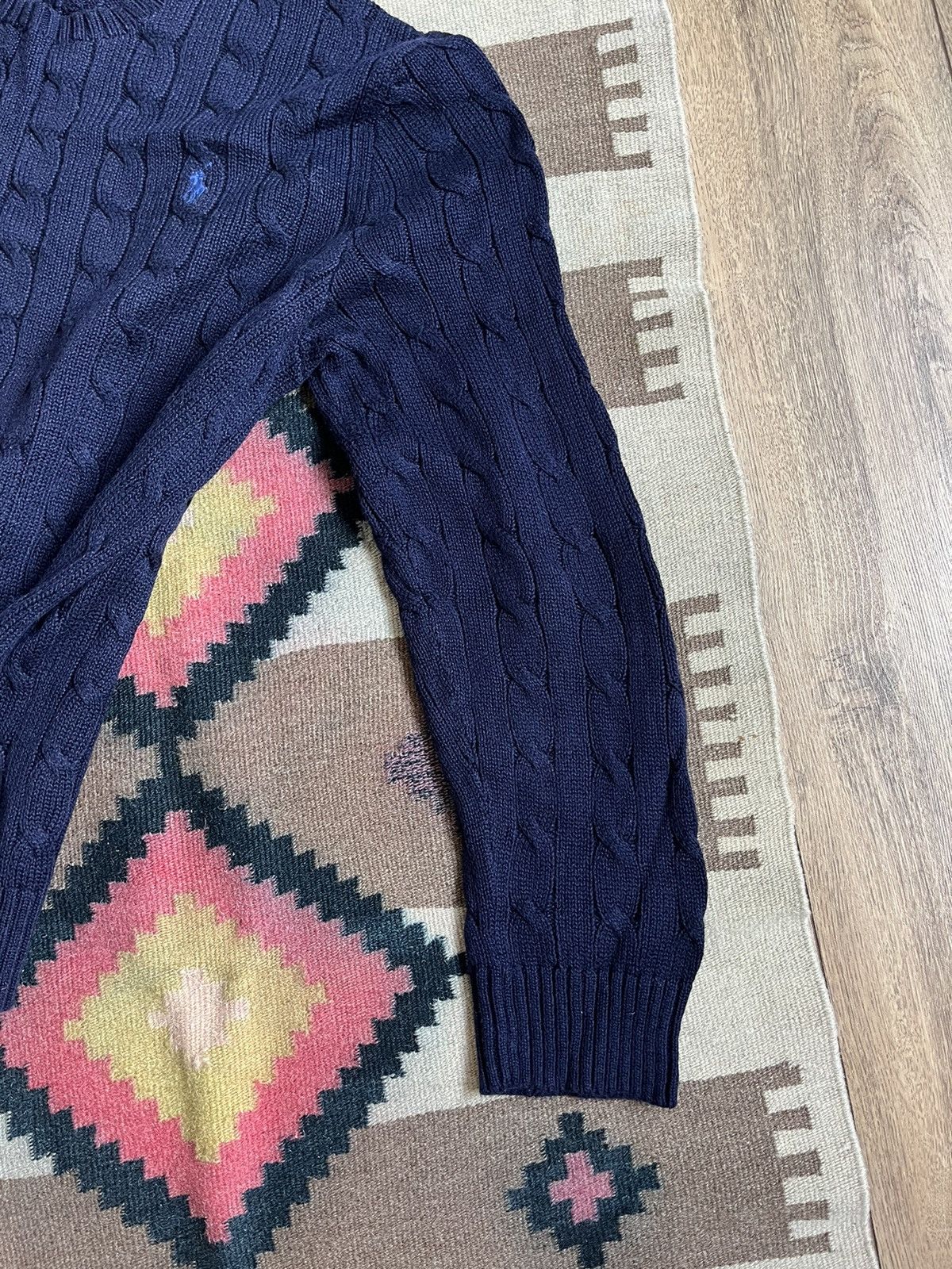 Polo Ralph Lauren Polo Ralph Lauren Men Navy Cable Knit Cotton Sweater Size US XL / EU 56 / 4 - 5 Thumbnail