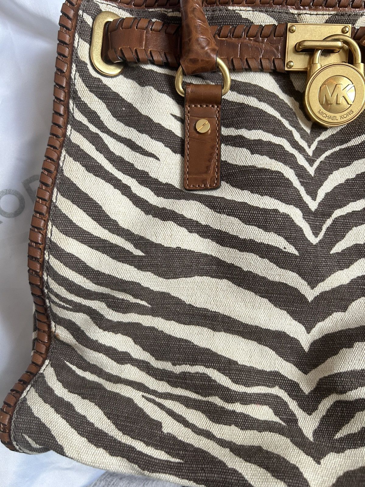Michael Kors Michael Kors Hamilton-Zebra Canvas & Whipstitch Croc Leather Size ONE SIZE - 2 Thumbnail